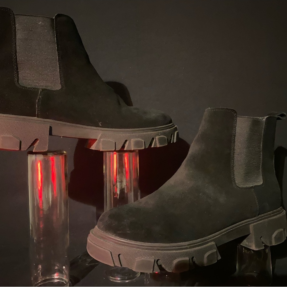 Black Suede Chelsea Lug Boots for Men